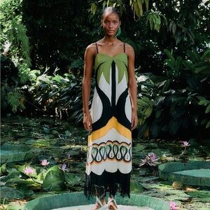 Farm RIO Off-White Coconut Tree Flow Lenzing™ Ecovero™ Euroflax™ Dress XS NWT